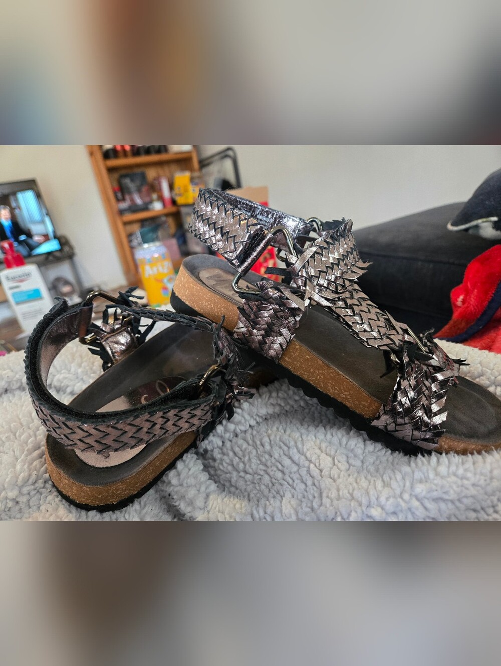 Braided Metallic Ankle-Strap Sandals - Women's Silver
